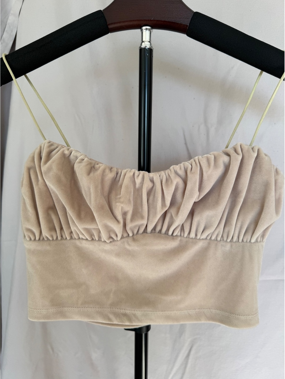 Princess Polly Pia Top Beige Size 4 (AU/UK 8) Ruched Velvet Crop Cami